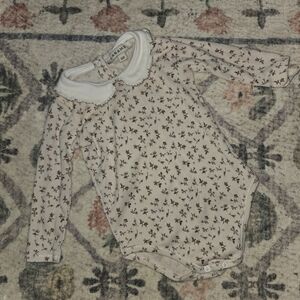 Caramel Cream and Brown Floral Kids One Piece